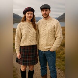 HIGHLAND HOME INDUSTRIES Scottish Wool Cable Knit Sweater  size XL fisherman